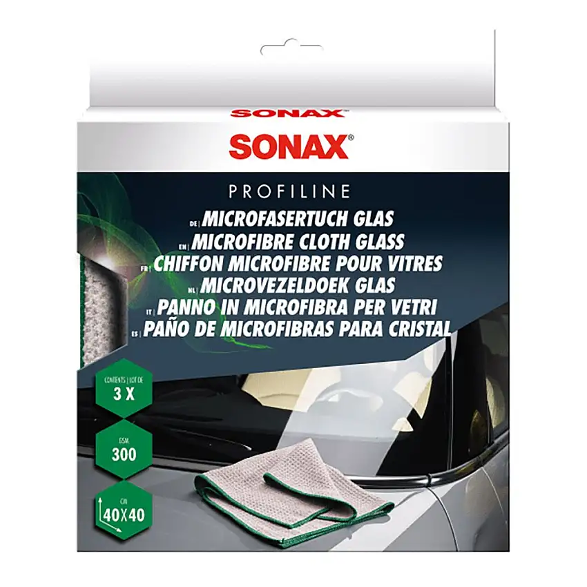 Chiffon en microfibre SONAX pour nettoyage de vitres - Set de 3