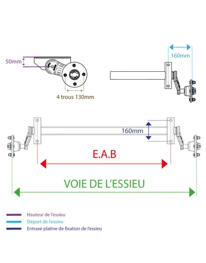 Essieu non freiné KNOTT - 500kg - 4T130 - EAB à la demande