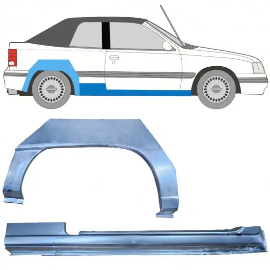Réparation bas de caisse + passage de roue arrière pour Opel Kadett E Astra 1984-1993 / Droite / CABRIO / Ensemble <br/>ID:12583