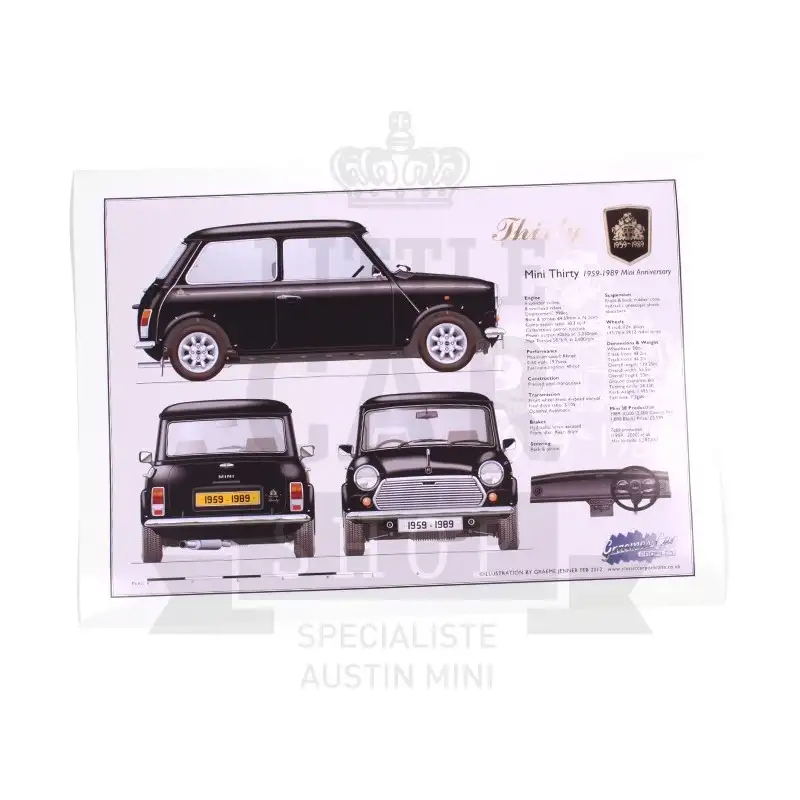 Dessin imprimé Mini Thirty 30eme anniversaire Bordeau - Austin Mini