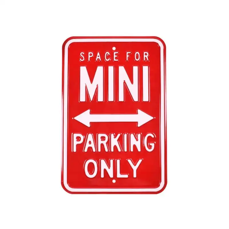 Plaque métal emboutie murale Mini Parking Only Rouge